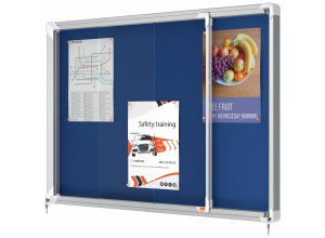 Gablota NOBO Premum Plus z przesuwanymi drzwiami materiałowa format 8xA4, 12xA4, 18xA4 lub 27xA4 niebieska