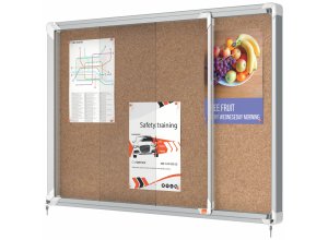 Gablota NOBO z przesuwanymi drzwiami korkowa format A4x8 format 8xA4, 12xA4, 15xA4, 18xA4 lub 27xA4