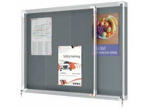 Gablota NOBO Premum Plus z przesuwanymi drzwiami materiałowa format 8xA4, 12xA4, 18xA4 lub 27xA4 szara