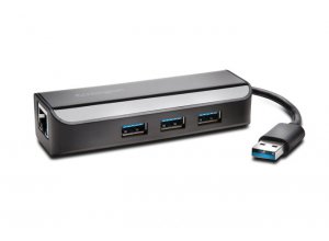 Adapter Kensington UA3000E USB 3.0 Ethernet z 3-portowym koncentratorem, czarny
