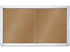Gablota informacyjna wewnętrzna 2x3 - model 1 z przesuwnymi drzwiami korkowa / tekstylna / lakierowana